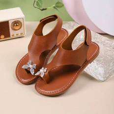 Brown Sandals Shein Toddler Kids Elegant PU Leather Open Toe Sandals - Brown