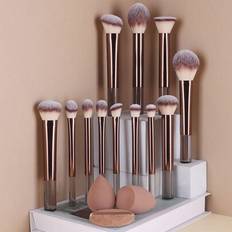 Shein 15pcs Makeup Brush Set, Including Powder Brush, Blush Brush, Highlighter Brush, Eyeshadow Brush, Lash Brush, Eyeliner Brush, Angled Makeup Sponge, Round Makeup Sponge, Round Powder Puff, Triangle Powder Puff, Triangle Makeup Sponge For Powder, Liquid Foundation Mixing, Beauty Makeup Tools