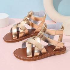 Laced Sandals Children's Shoes Shein Girls Summer Solid Color Roman Sandals - Lace-Up