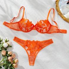 Orange Lingerie Sets Shein Romantic Embroidered Sexy Orange Lingerie Set