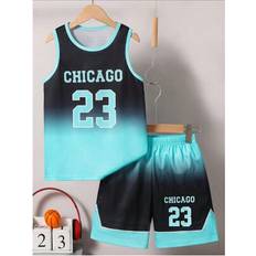Shein Tween Boys Casual Sports Breathable Quick-Dry Chicago Letter & Number Print Vest - Spring/Summer