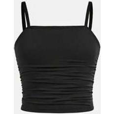 Black Tank Tops Children's Clothing Shein Dozemod Tween Girls Minimalist Comfort Ruched Camisole