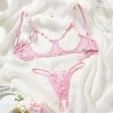 Polyester - Women Lingerie Sets Shein Valentine's Day Women Romantic Hollow Sexy Lingerie Set - Night