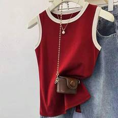 INAWLY Casual Contrast Trim Round Neck Tank Top - Summer