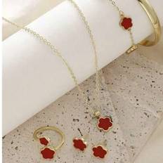 Metal Jewellery Sets Shein Necklace Bracelet Earring Lucky Flower Pendant Jewelry Set