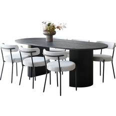 Ebuy24 Kyoto Matgrupp Matbord 100 x 210 cm Mörkbrun 6 Stolar Bouclé Vit Bordsgrupp