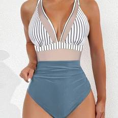 Stripes Swimsuits Shein Women Striped Spaghetti Strap One-Piece Swimsuit - Summer