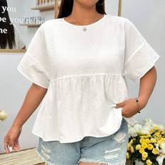 Shein Große Größen Damen Bluse mit Rundhalsausschnitt - Weiße Lässig