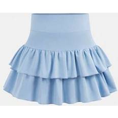 Girls Skirts Shein Tween Girls Knitted Solid Color Cute Ruffle Layered Built-In Shorts - Y2K