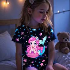 Black Pyjamases Shein Young Girls Pajamas 2pcs Set - Black