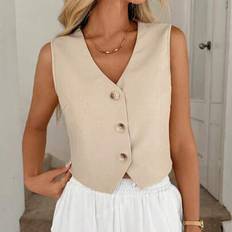 V-Neck Shirts Shein Luneh V-Neck Button Down Asymmetrical Hem Sleeveless Shirt - Spring/Summer