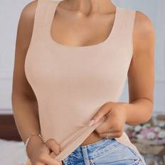 Shein Base Layer Tops Shein Women Comfortable Solid Thermal Lined U-Neck Thermal Tank Top Sleeveless Warm Clothing - Winter