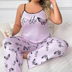 3XL Pyjamas Shein Butterfly Print Cami Top & Long Pants Pajama Set