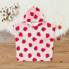 Dressing Gowns Shein Baby Girl Strawberry Pattern Hooded Comfortable Flannel Absorbent Robe - Strawberry Pattern