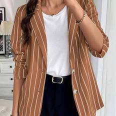 Stripes Blazers Shein Striped Mid-Length Casual Loose Blazer - Commuting