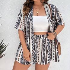 Shein Plus Geo Print Open Front Summer Kimono & Shorts
