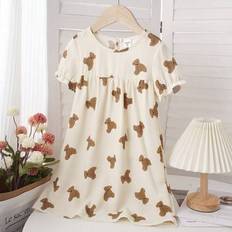 Girls Nightgowns Children's Clothing Shein Girls Cute Bear All Over Print Casual Style Long Sleeve - Nightgown