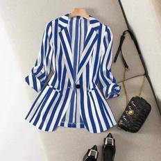 Stripes Blazers Rafferiza Women's Striped Print Single Breasted Elegant Long Sleeve Blazer