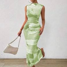 Tie Dye Clothing Rafferiza Tie Dye Mock Neck Mesh Bodycon Dress - Maxi