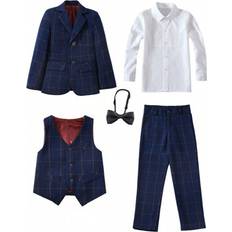 Navy blue suit Shein Boys Grid 5-Pieces Suit Set - Navy Blue