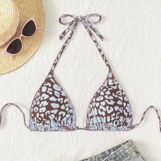 Leopard Bikinis Shein Women Leopard Print Tied Back Halter Bikini Top
