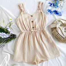 Polyester Jumpsuits Children's Clothing Shein Tween Girls Linen Blend Loose Comfy Camisole Jumpsuit - Outing