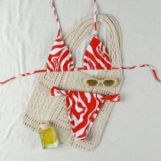 Stripes Bikini Sets Shein European American Style Sexy Stripe Print Halter Bikini Set