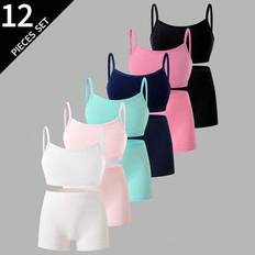 Underwear Sets Children's Clothing Shein Girls Cotton Solid Color Simple Camisole Bra And Briefs Underwear Set