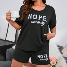 Shein Plus Slogan Graphic PJ Set - Pajama Set
