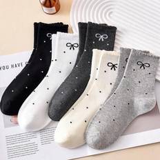 Elastane Socks Shein Bow Lace Mid-Calf Socks - Fashion Everyday Wear