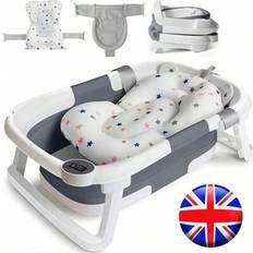 Shein Portable Foldable Baby Bath Tub With Temperature Indicator And Cushion Bath Pad Grey