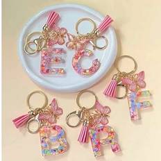 Shein Cute Pink Spring Summer Butterfly Love Sequin 26 Letter Keychain - Pink