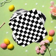 Text & Letters Paper Napkins Shein Black & White Checkered Racing Theme Napkins