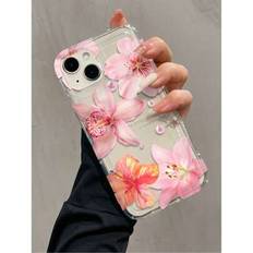 Shein Air Cushion Textured Pink Flower TPU Full Body Phone Case Cover For Apple iPhone 16 15 14 13 12 11 Pro Max