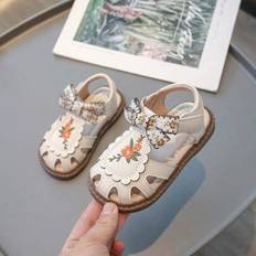 Beige Sandals Shein Children's Sandals - Pearl Bow Decoration
