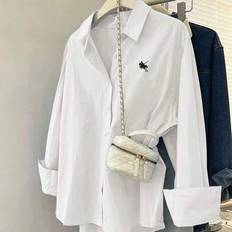 Shein Damen Ritter-Muster Langarm Lose Hemd mit Einzelknopfleiste