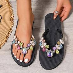 Shein Luxury Pearl And Crystal Embellished Flip Flops - Spring/Summer