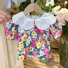 Florals Blouses & Tunics Children's Clothing Shein Baby Girl Summer Cute Floral Pattern Peter Pan Collar Blouse