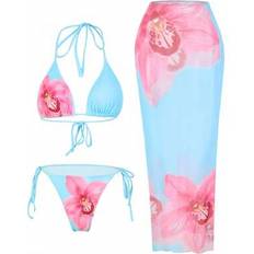 Shein Floral Print Sexy Bikini Set With Spaghetti Strap And Skirt - Summer Beach Wear