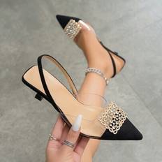 Heels & Pumps Shein Rhinestone Decorated Pointed Toe Slingback Kitten Heel Slip-On Pumps - Autumn