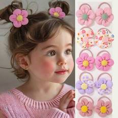 Shein 10 Pcs Pack Baby Girls Fabric Flower Cute Princess Hair Ties