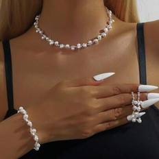 Copper Jewellery Sets Shein Elegant Faux Pearl Women Jewelry Set - Necklace/Earrings/Bracelet