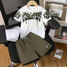 Shein Tween Boys Letter Graphic Print Short Sleeve T-Shirt And Shorts Set