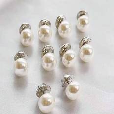 White Brooches Shein Faux Pearl White Shirt Brooch Button - Elegant