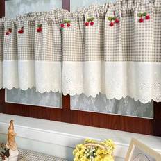 Curtains & Accessories Shein American Pastoral Light Coffee Plaid Short Curtain 1PC