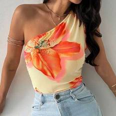 Florals Bodysuits Shein Firerie Ladies Casual Yellow Floral Mesh Bodysuit - Yellow