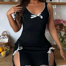 Black - Women Nightgowns Shein Women's Nightdress With Contrasting Trim - Summer