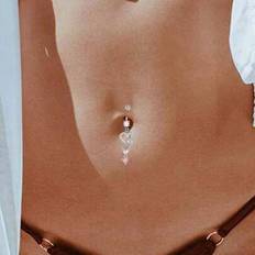 Shein Luxurious Silver Color Copper Material Cubic Zirconia Heart Shaped Navel Ring - Silver
