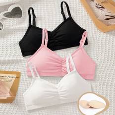 Underwear Sets Children's Clothing Shein Tween Girl Minimalist Comfortable Ruched V-Neck Soft Underwear Set - Includes Removable Padded Cups