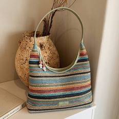 Shein Fashionable Casual Colorful Striped Straw Shoulder Bag